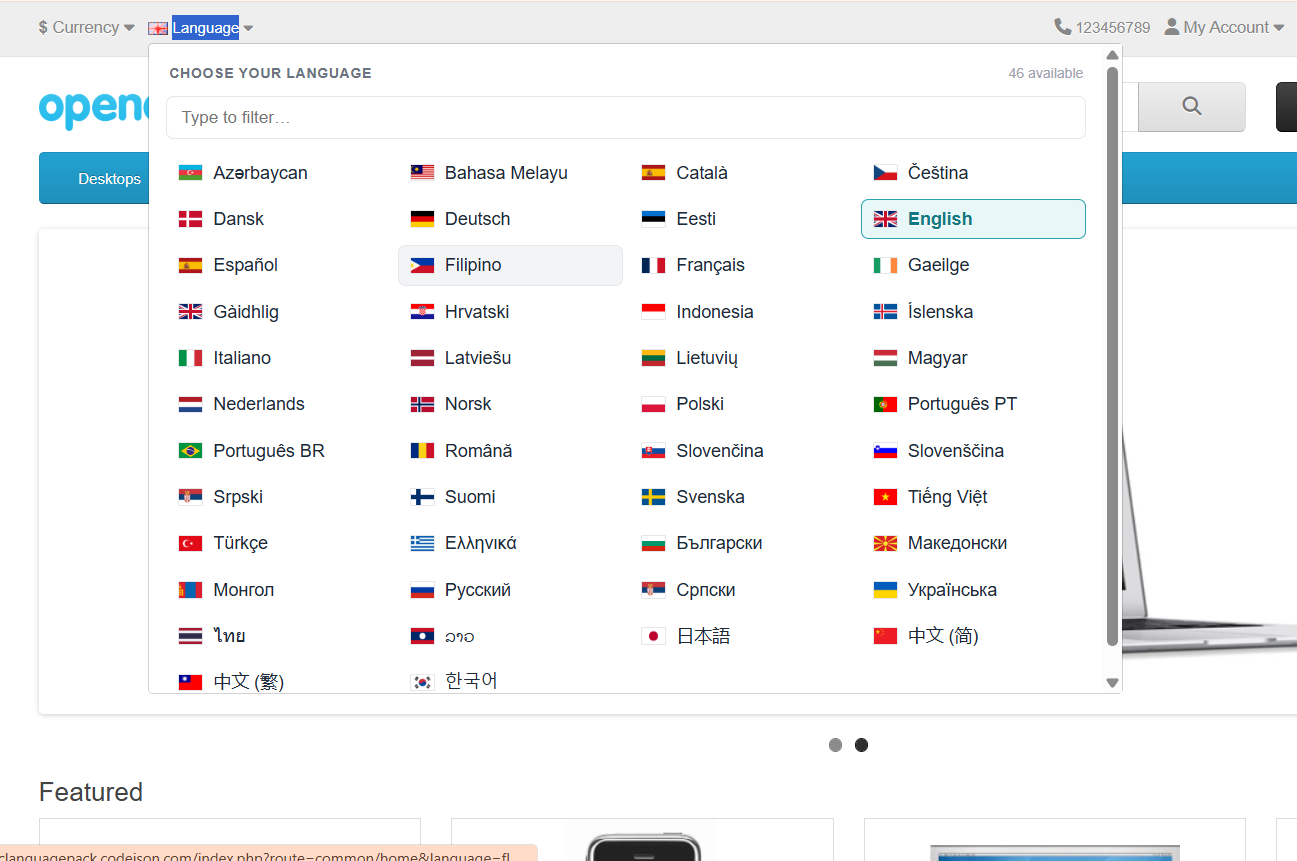 Codeison: Language Switcher Grid for OpenCart 4.x